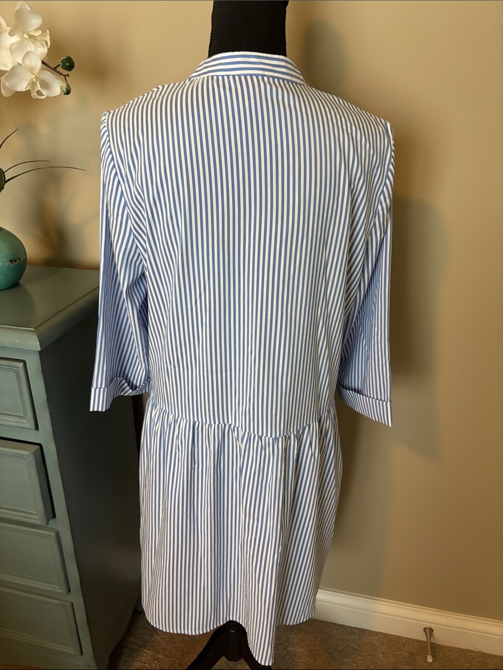 TUCKERNUCK Blue Stripe Royal Button Down Shirt Dress. Roomy Size Medium. EUC - Picture 8 of 12
